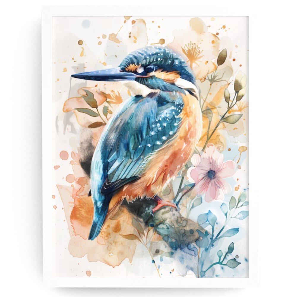 Kingfisher Bird Wall Art Watercolor Illustration Print Poster Card Unframed